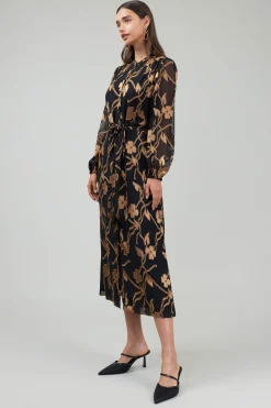 Textured Floral Midi Dress