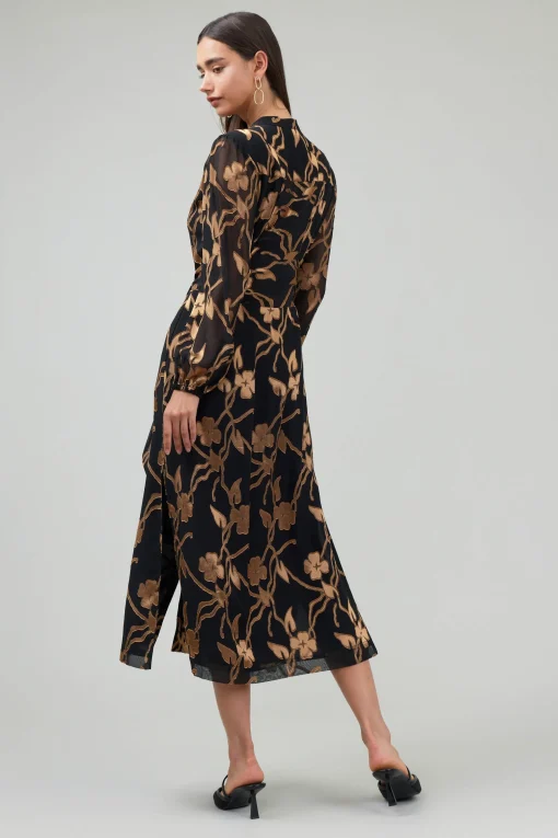Textured Floral Midi Dress