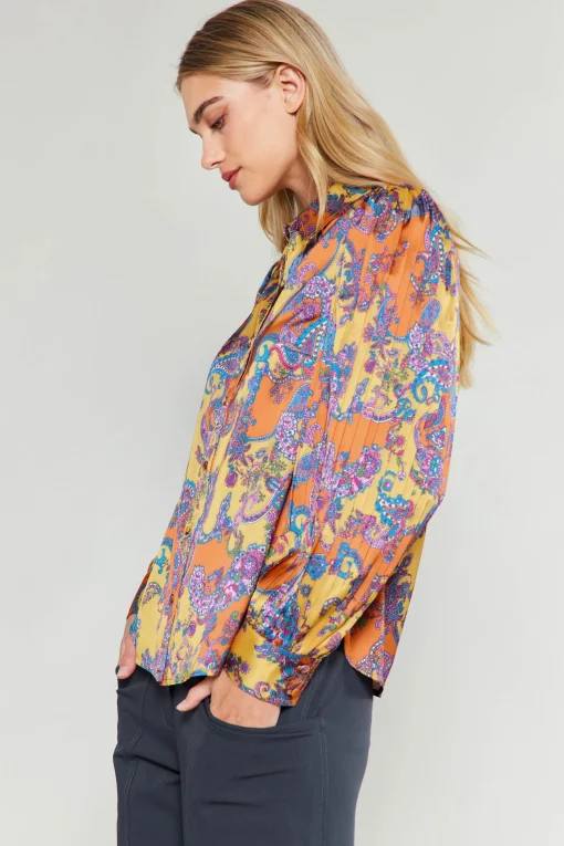 Tonal Paisley Pleated Shirt