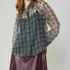Windowpane Plaid Sheer Blouse