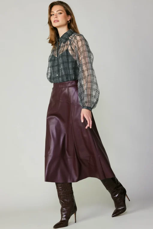 Windowpane Plaid Sheer Blouse