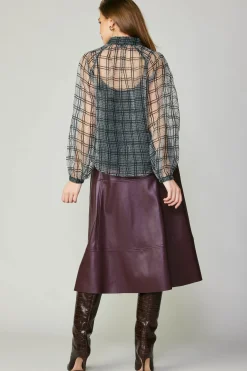 Windowpane Plaid Sheer Blouse
