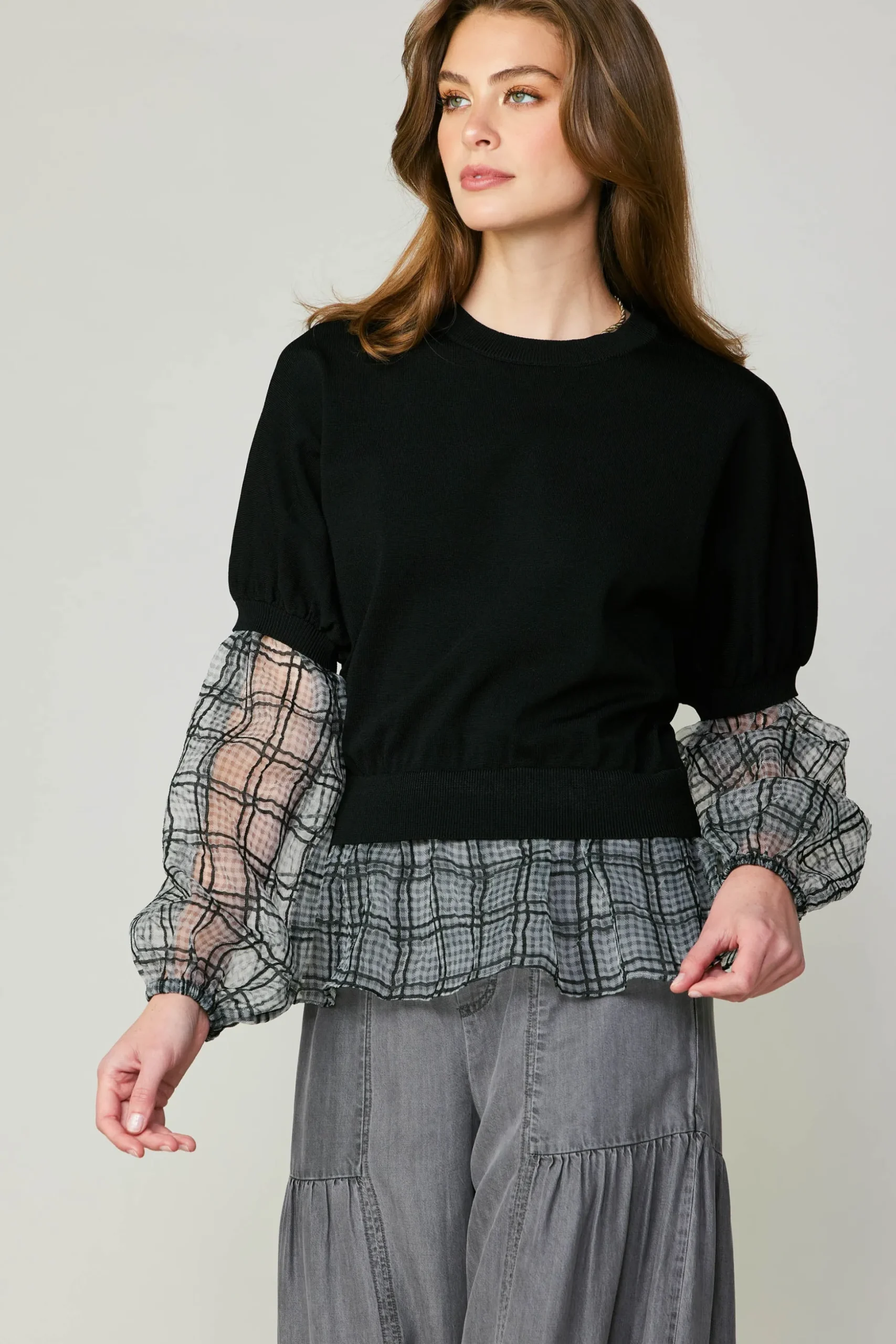 Windowpane Plaid Sweater Top