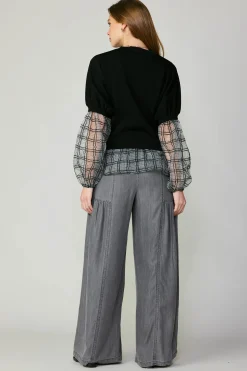 Windowpane Plaid Sweater Top